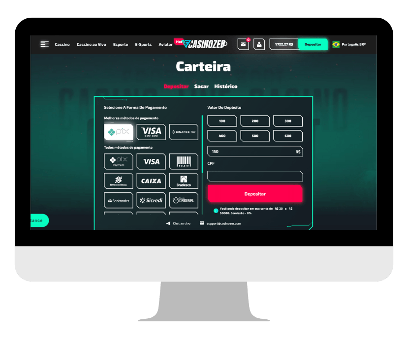 métodos de pagamento são oferecidos na Casinozer